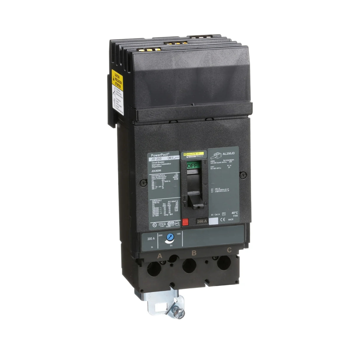 Square D JDA36200 200 Amp 3-Pole 600V Molded Case Circuit Breaker I-Line Plug-In
