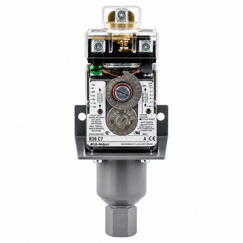 Mechanical device with a clear cover on a white background