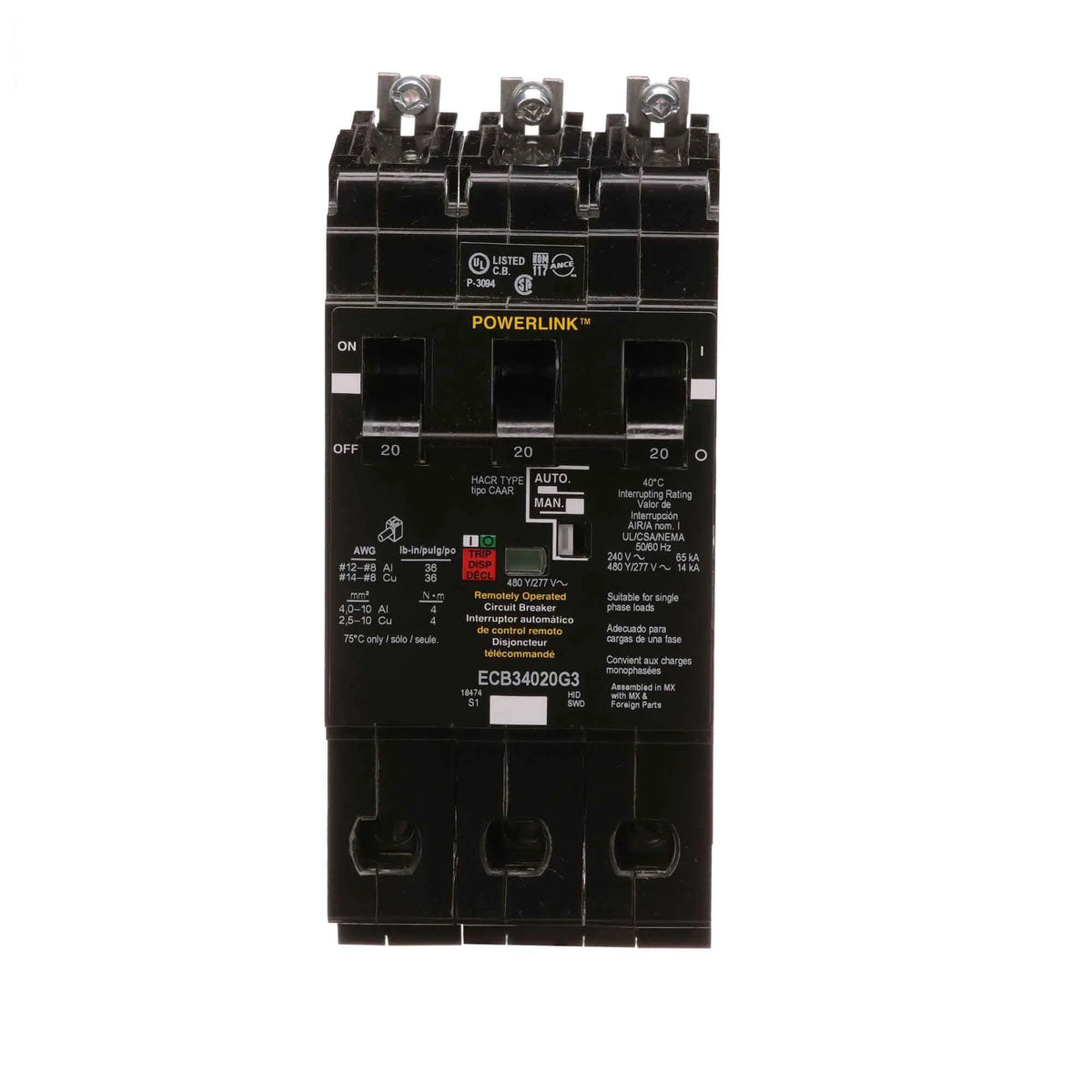 ECB34020G3 - Square D - 3 Pole Standard Trip Bolt-On Circuit Breakers