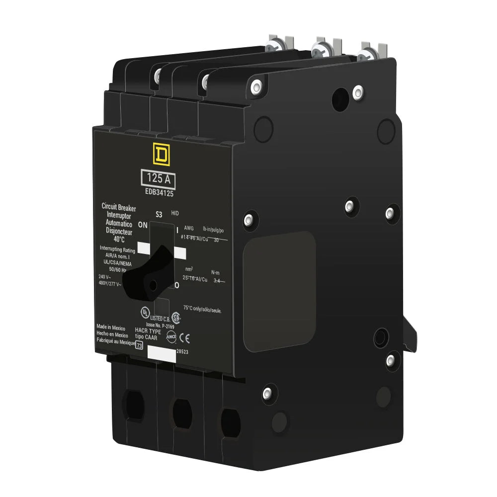 EDB34125 - Square D - 125A 3-Pole 480V Bolt-On Molded Case Circuit Breaker