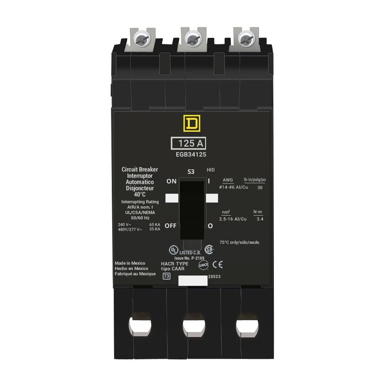 EGB34125 - Square D - Molded Case Circuit Breaker Bolt-On - 125 Amp - 3 Pole - 480 Volt