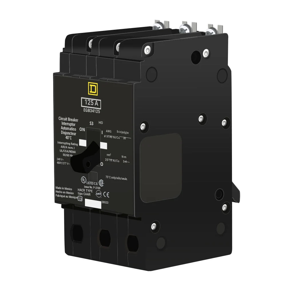 EGB34125 - Square D - 125A 3-Pole 480V Bolt-On Molded Case Circuit Breaker