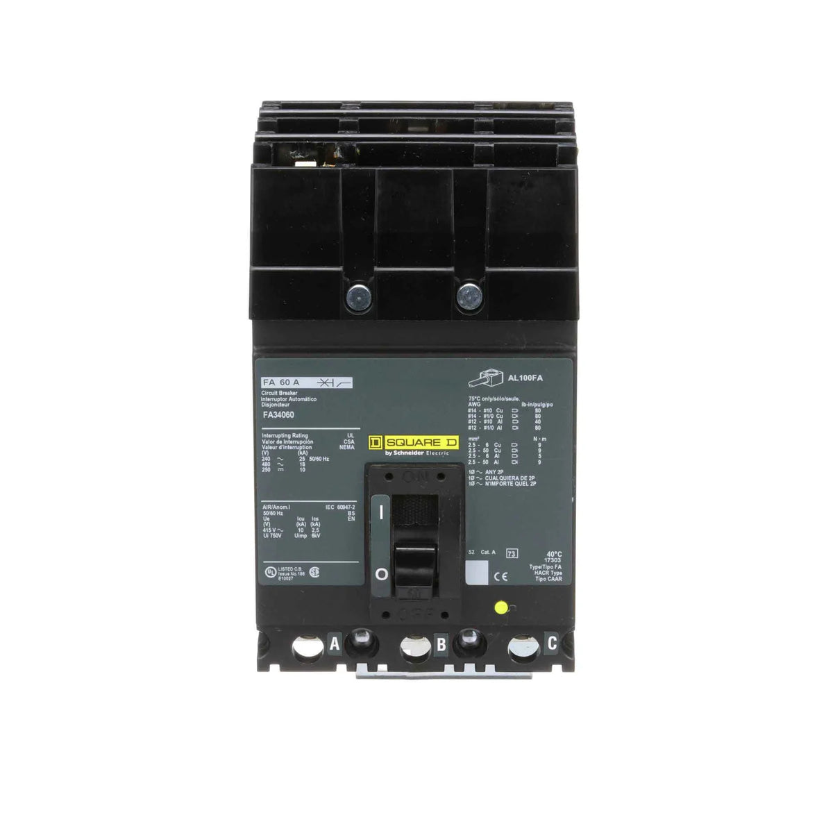 FA34060 - Square D - Molded Case Circuit Breakers I-Line Style Plug-In - 60 Amp - 3 Pole - 480 V