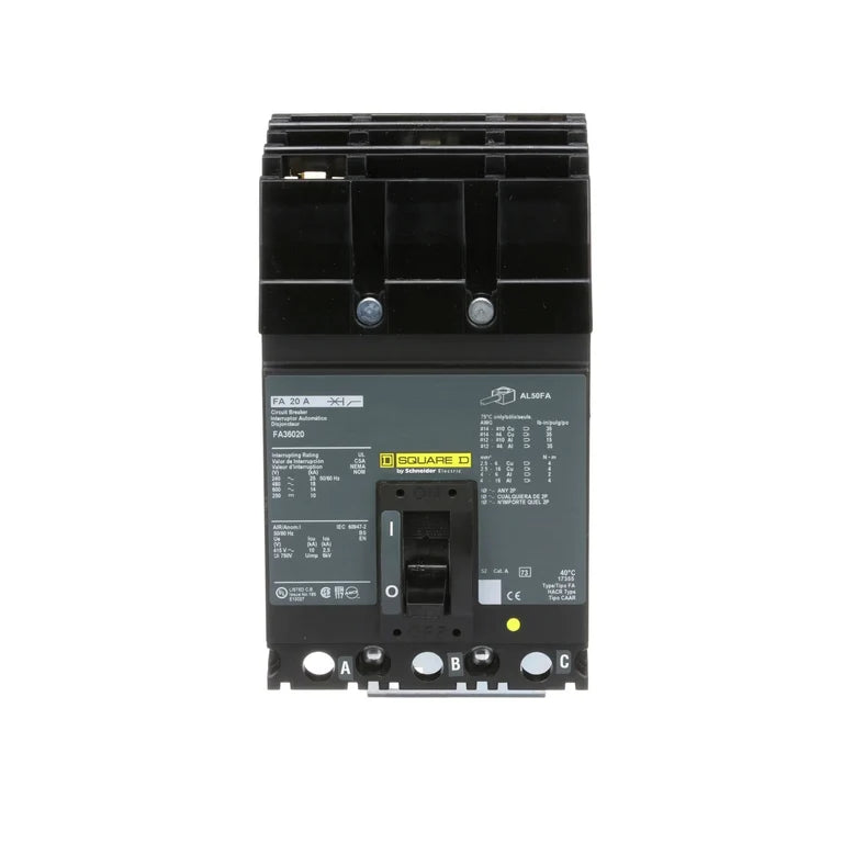 FA36020 - Square D - Molded Case Circuit Breaker | I-Line Plug-In | 20A 3-Pole 600V