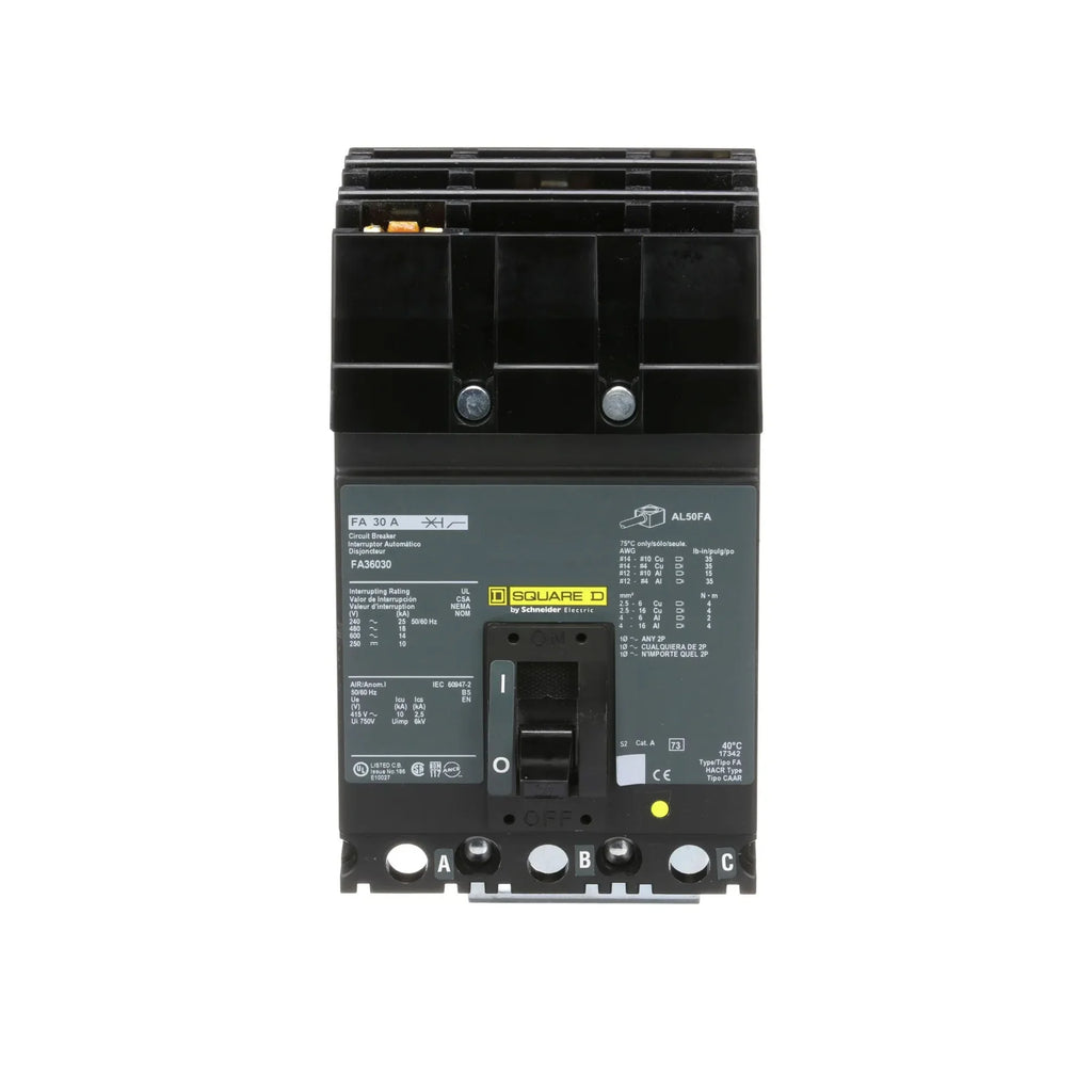 FA36030 - Square D - Molded Case Circuit Breaker I-Line Plug-In - 30 Amp - 3 Pole - 600 Volt