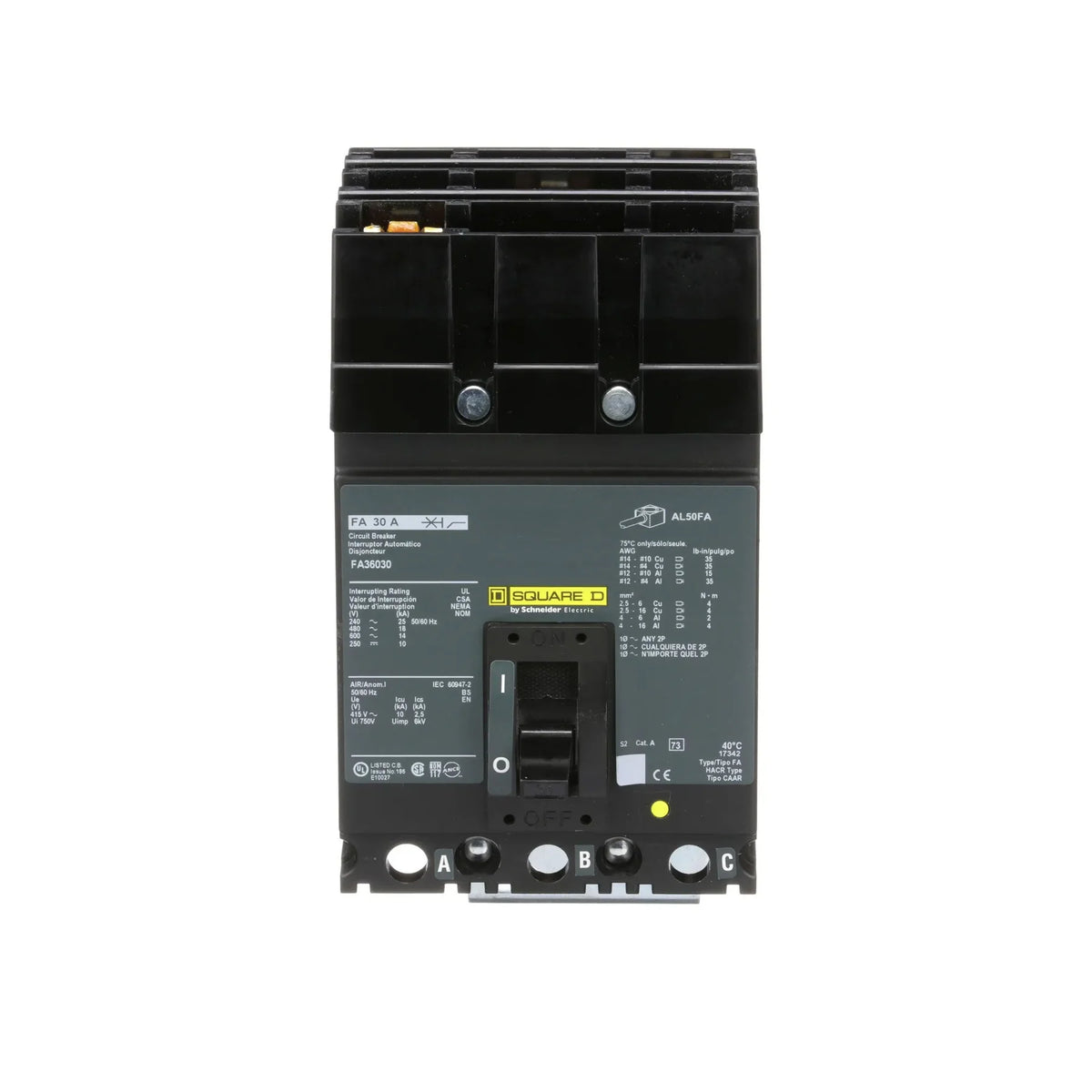 FA36030 - Square D - Molded Case Circuit Breaker I-Line Plug-In - 30 Amp - 3 Pole - 600 Volt