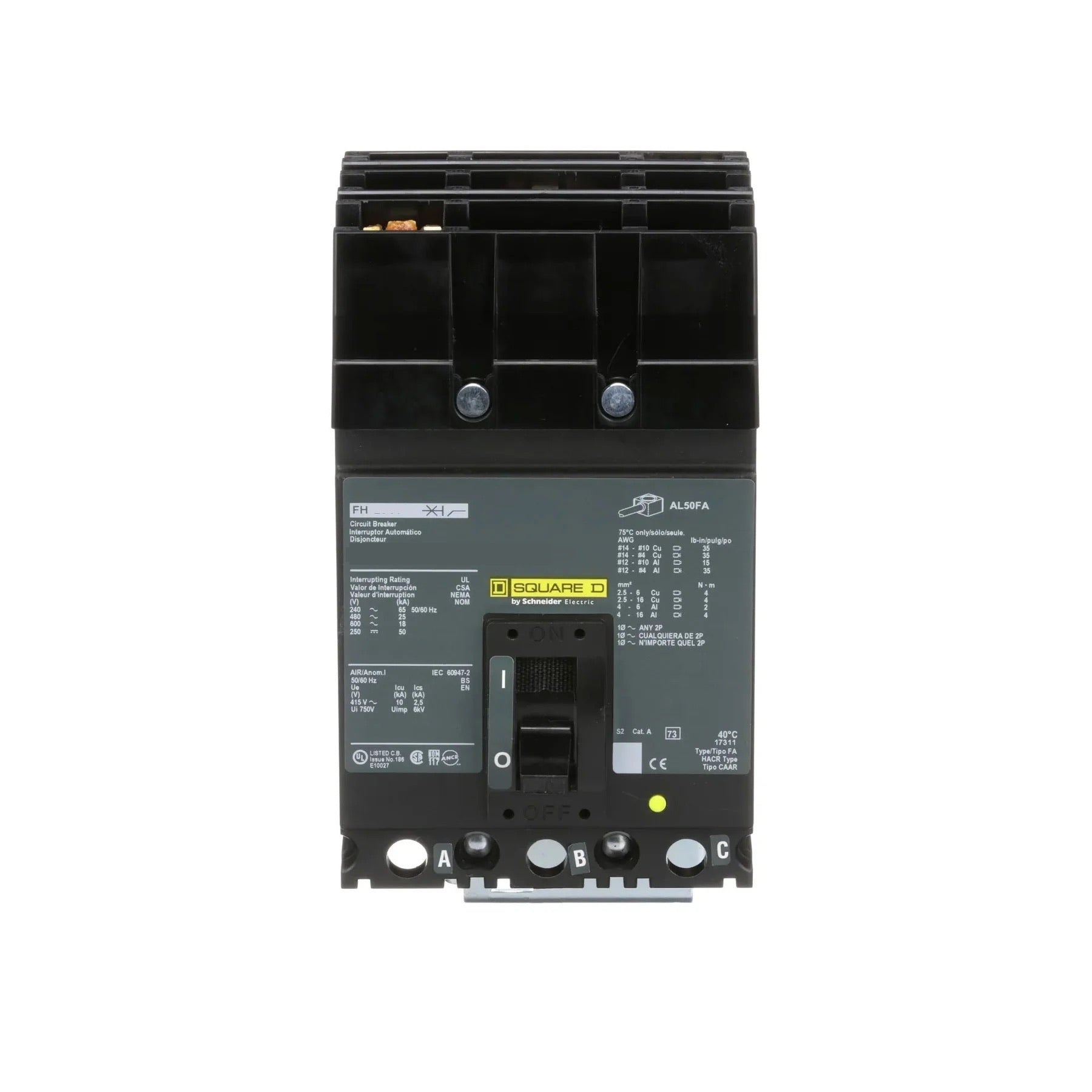 FH36045 - Square D - Molded Case Circuit Breakers I-Line Style Plug-In - 45 Amp - 3 Pole - 600 V