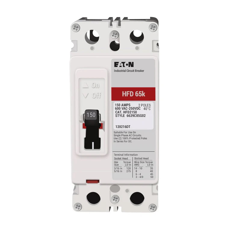 HFD2150L - Eaton - Molded Case Circuit Breaker Bolt-On - 150 Amp - 2 Pole - 600 Volt