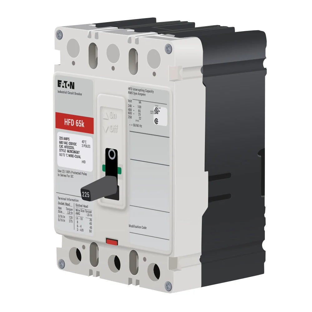HFD3225 - Eaton - Molded Case Circuit Breaker Bolt-On - 225 Amp - 3 Pole - 3 Volt