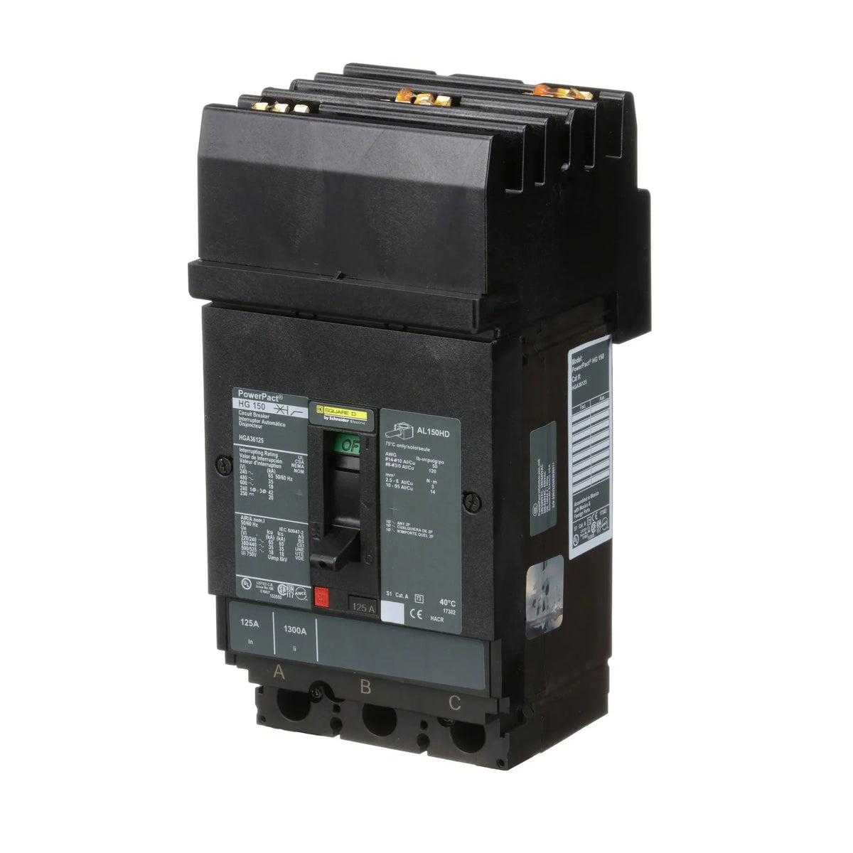 HGA36125 - Square D - 125A 3-Pole 600V I-Line Plug-In Circuit Breaker