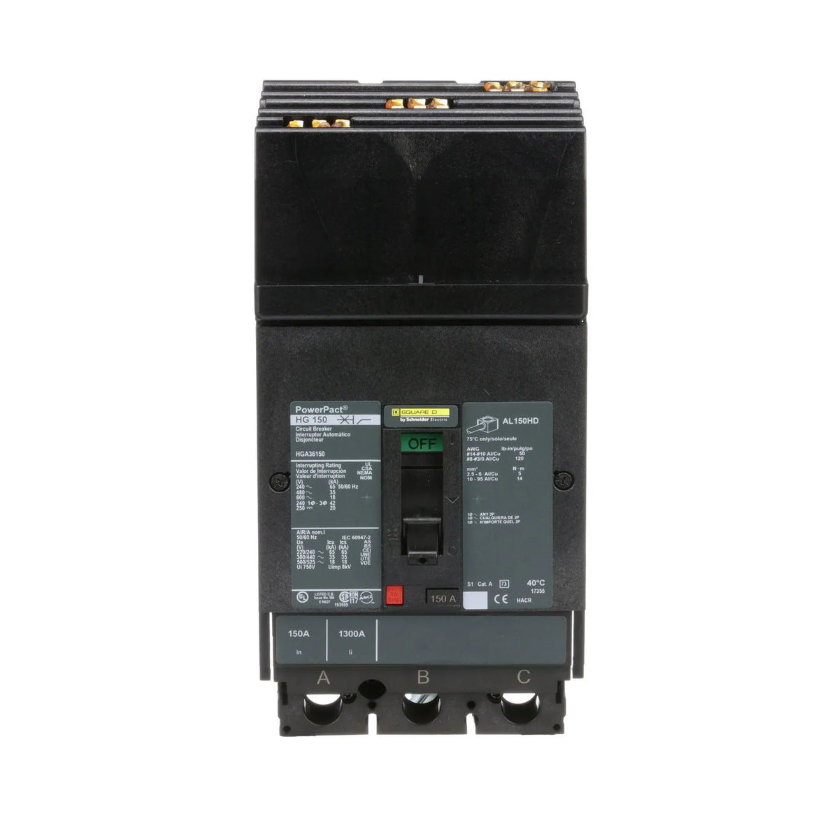 HGA36150 - Square D - Molded Case Circuit Breaker I-Line Plug-In - 150 Amp - 3 Pole - 600 Volt
