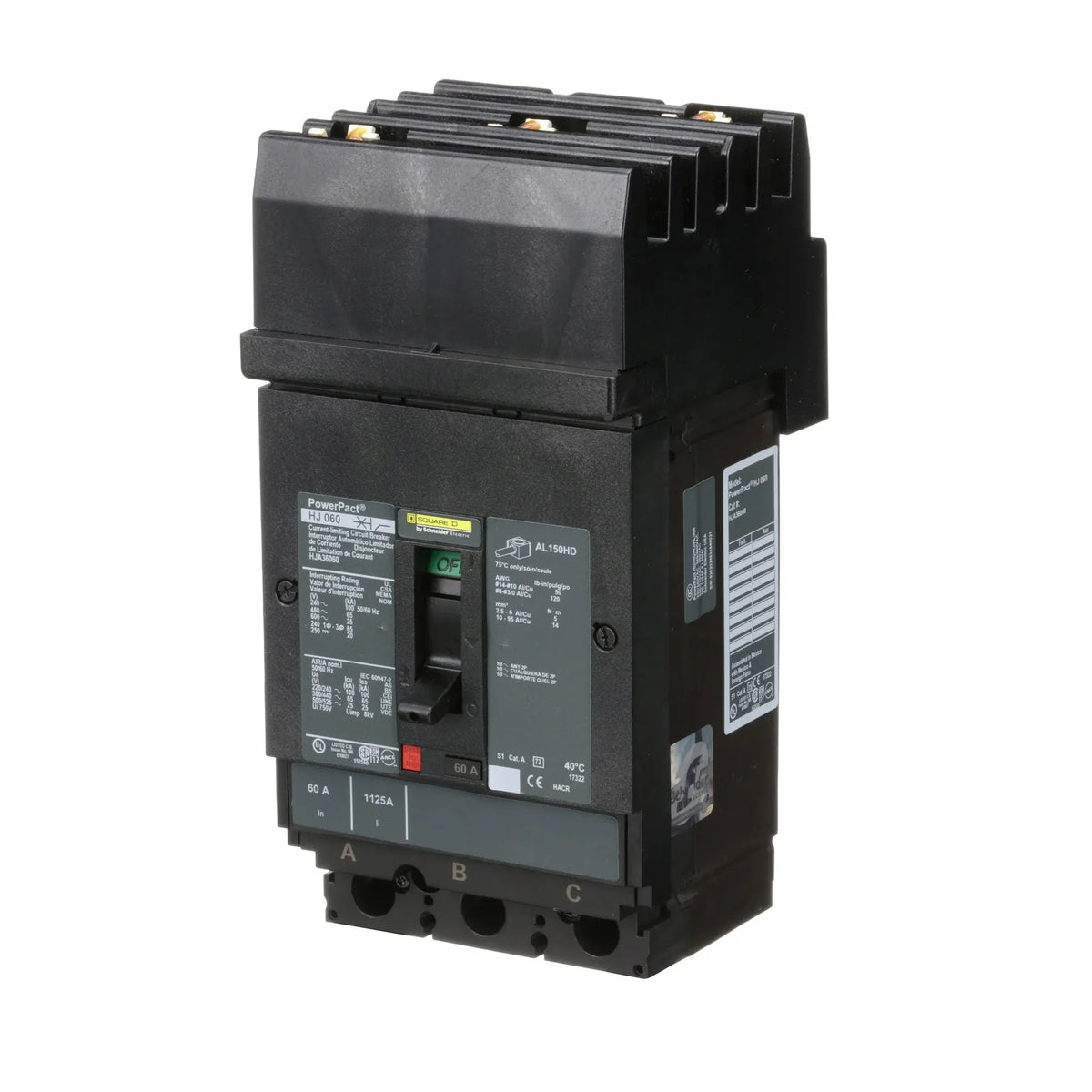 HJA36060 - Square D - 60A 3-Pole 600V I-Line Plug-In Circuit Breaker