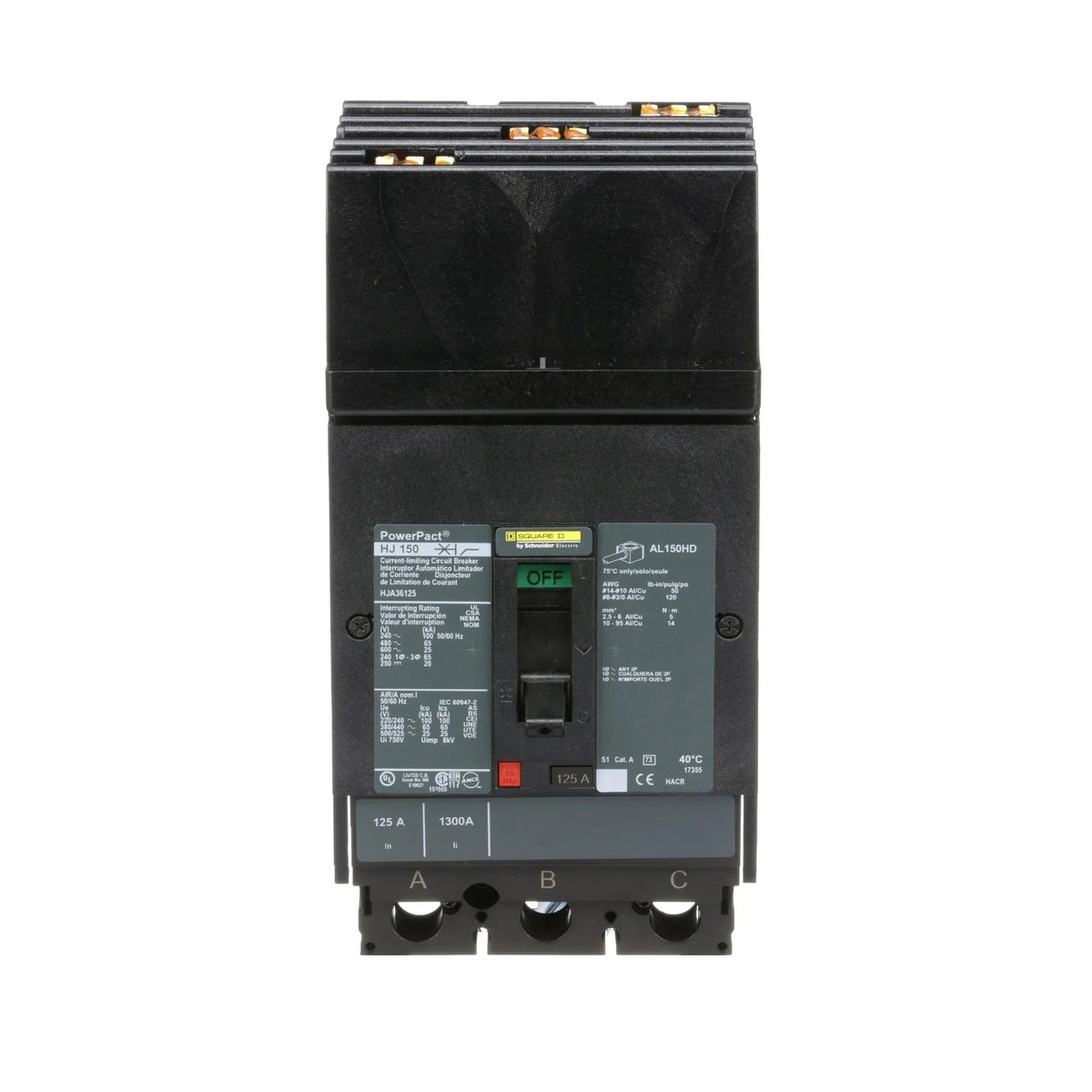 HJA36125 - Square D - Molded Case Circuit Breaker I-Line Plug-In - 125 Amp - 3 Pole - 600 Volt