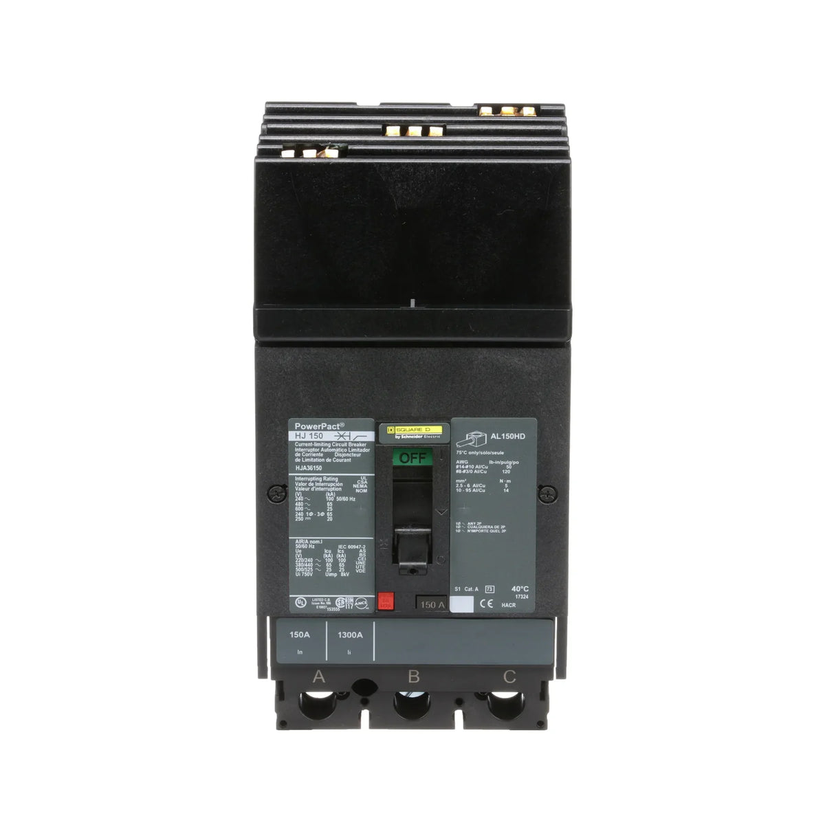 SQUARE D HJA36150 3 Pole Non-Interchangeable Trip Thermal Magnetic Circuit Breakers