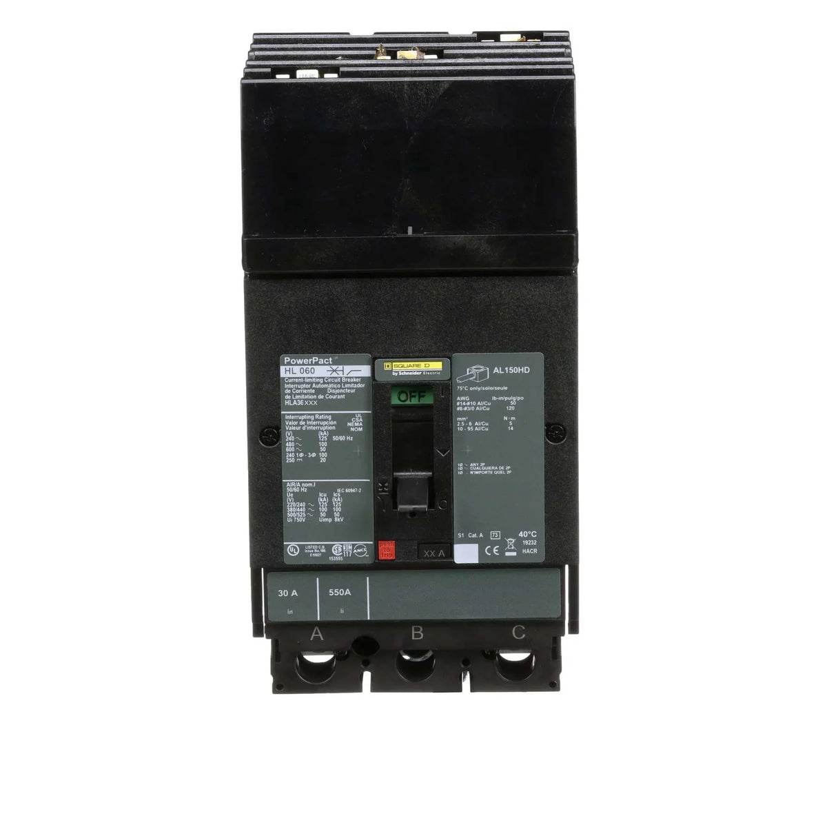 HLA36150 - Square D - Molded Case Circuit Breaker I-Line Plug-In - 150 Amp - 3 Pole - 600 Volt