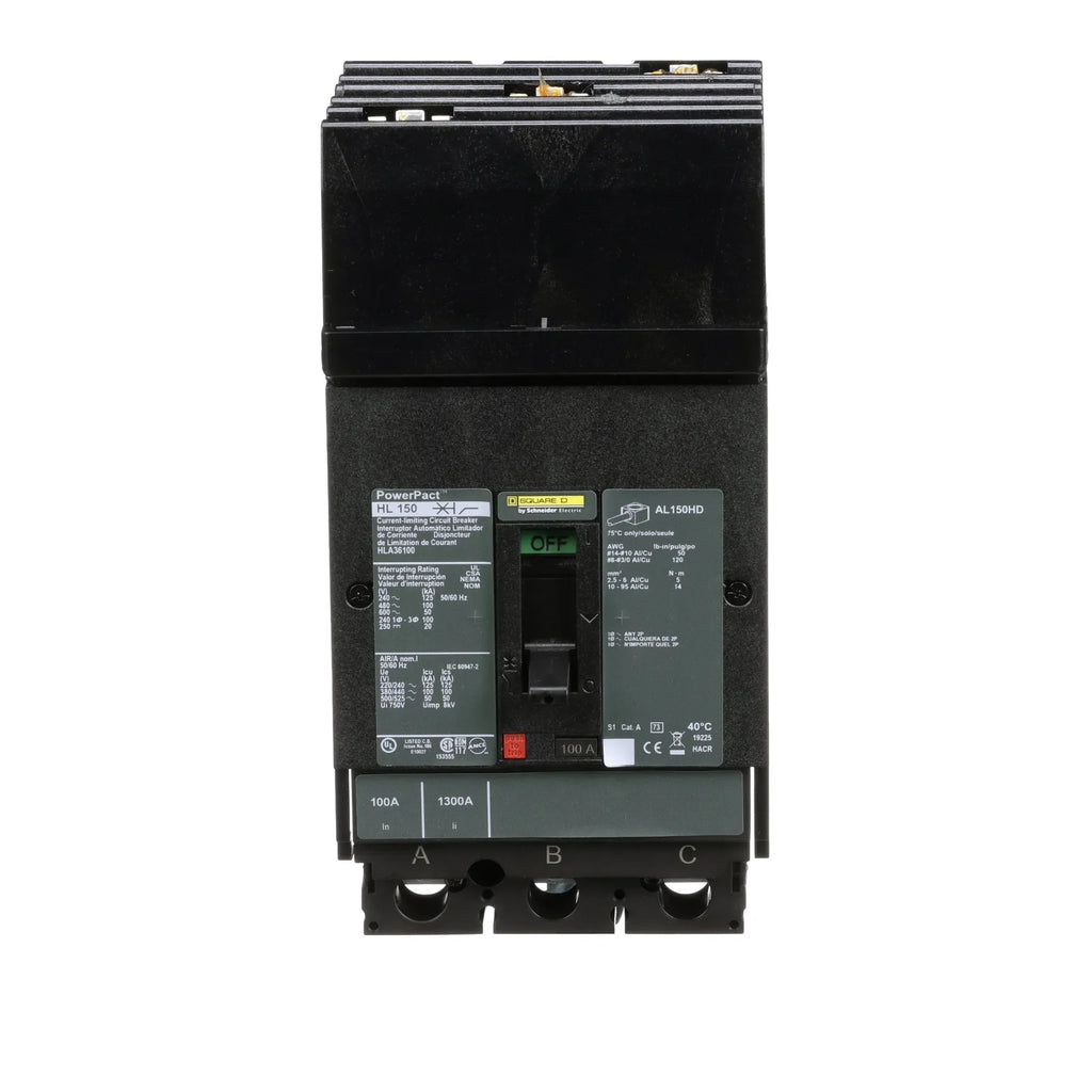 HLA36100 - Square D - Molded Case Circuit Breaker I-Line Plug-In - 100 Amp - 3 Pole - 600 Volt
