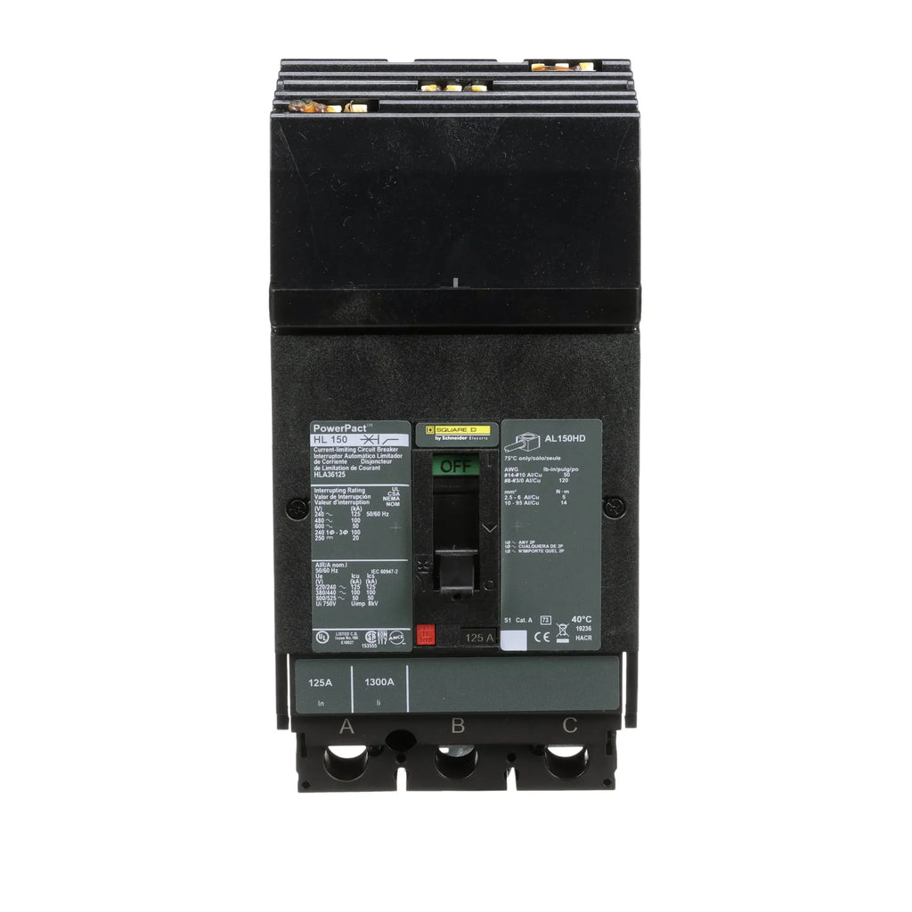 HLA36125 - Square D - Molded Case Circuit Breaker I-Line Plug-In - 125 Amp - 3 Pole - 600 Volt