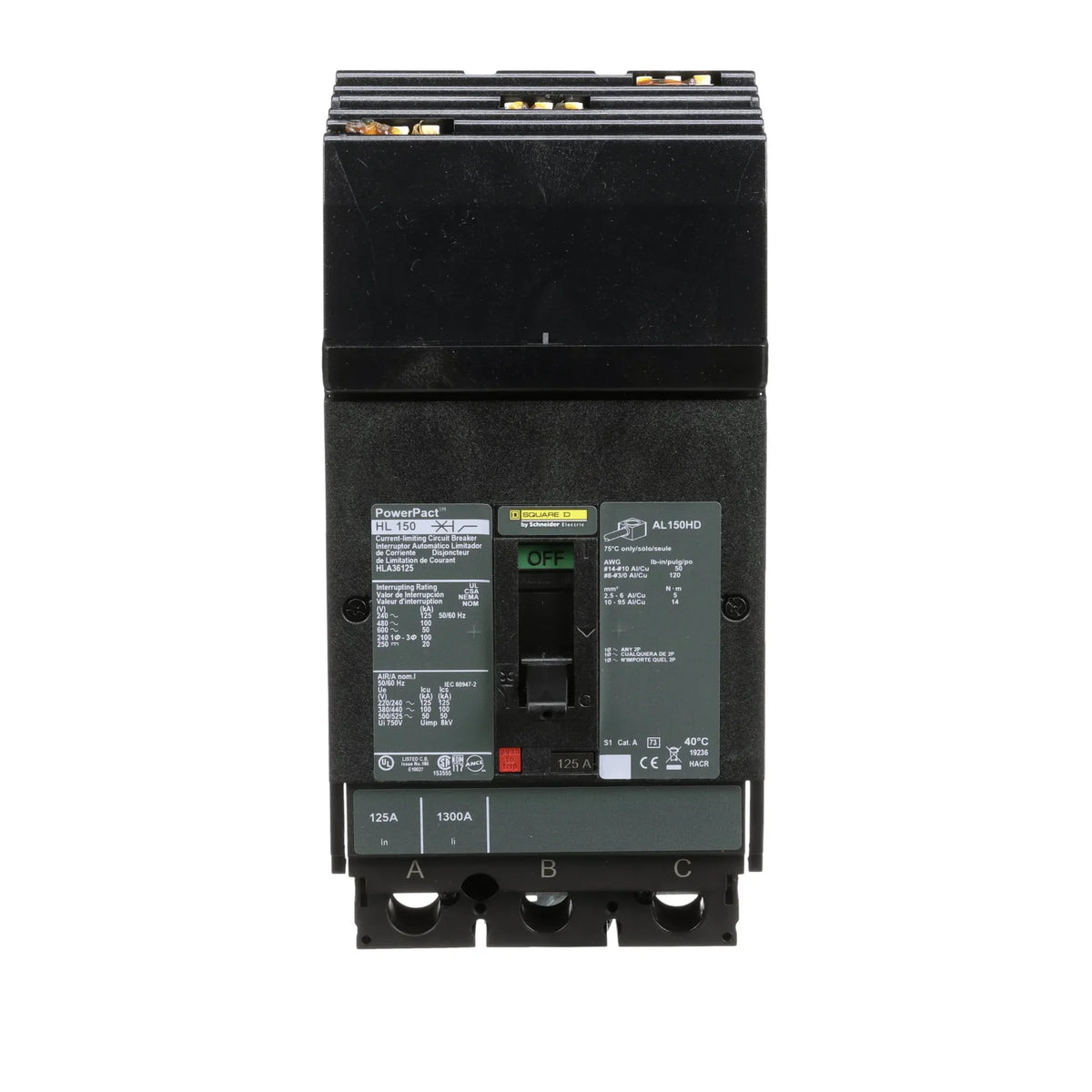 HLA36125 - Square D - Molded Case Circuit Breaker I-Line Plug-In - 125 Amp - 3 Pole - 600 Volt