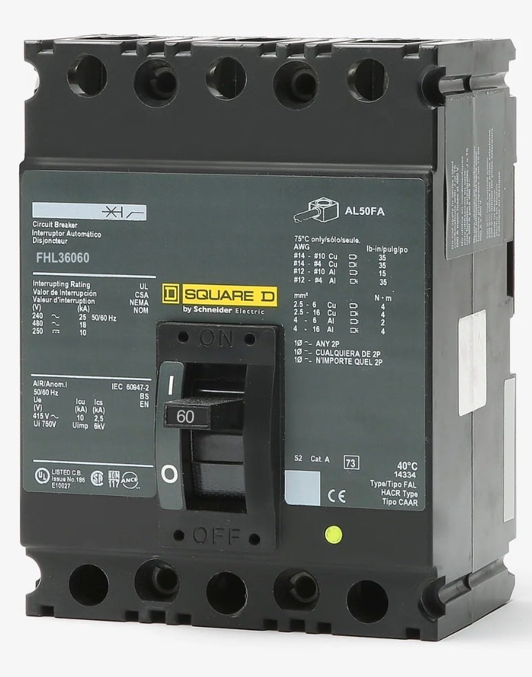 FHL36060 - Square D - Molded Case Circuit Breaker Feed-Thru - 60 Amp - 3 Pole - 600 Volt