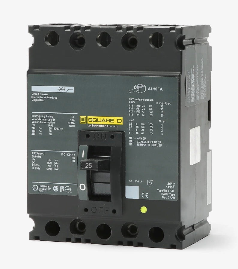 FAL36025 - Square D - Molded Case Circuit Breaker Feed-Thru - 25 Amp - 3 Pole - 600 Volt