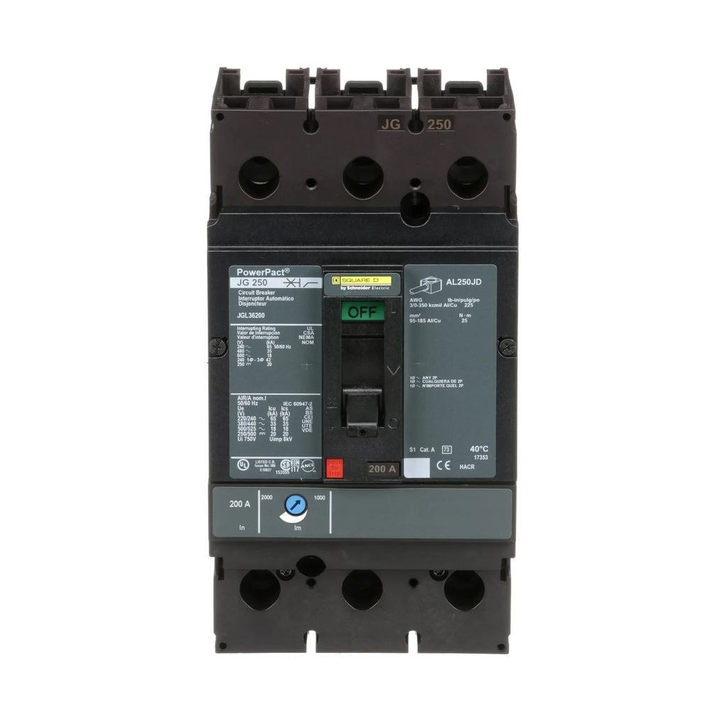 JGL36200 - Square D - Molded Case Circuit Breaker Feed-Thru - 200 Amp - 3 Pole - 600 Volt