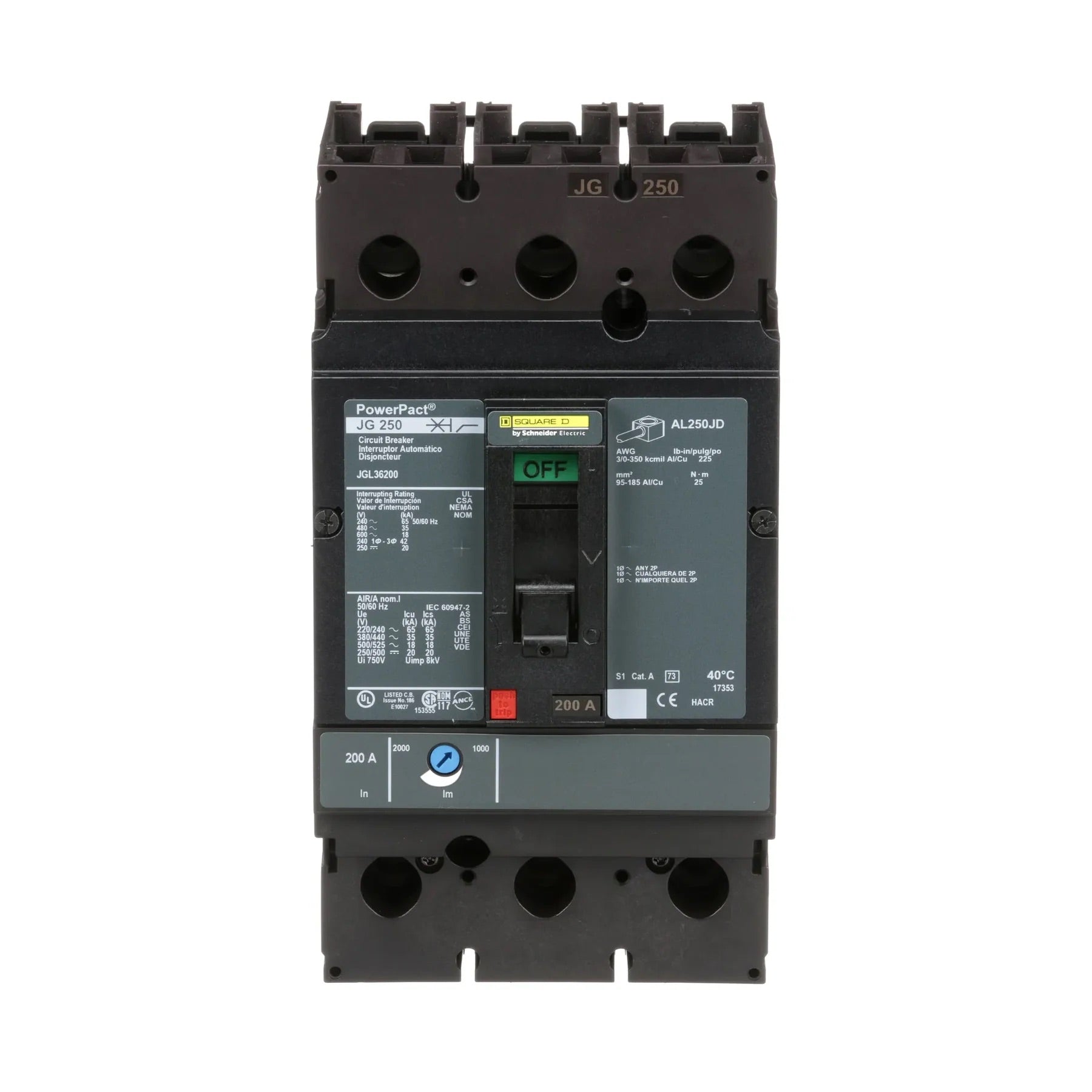 JGL36200 - Square D - Molded Case Circuit Breaker Feed-Thru - 200 Amp - 3 Pole - 600 Volt