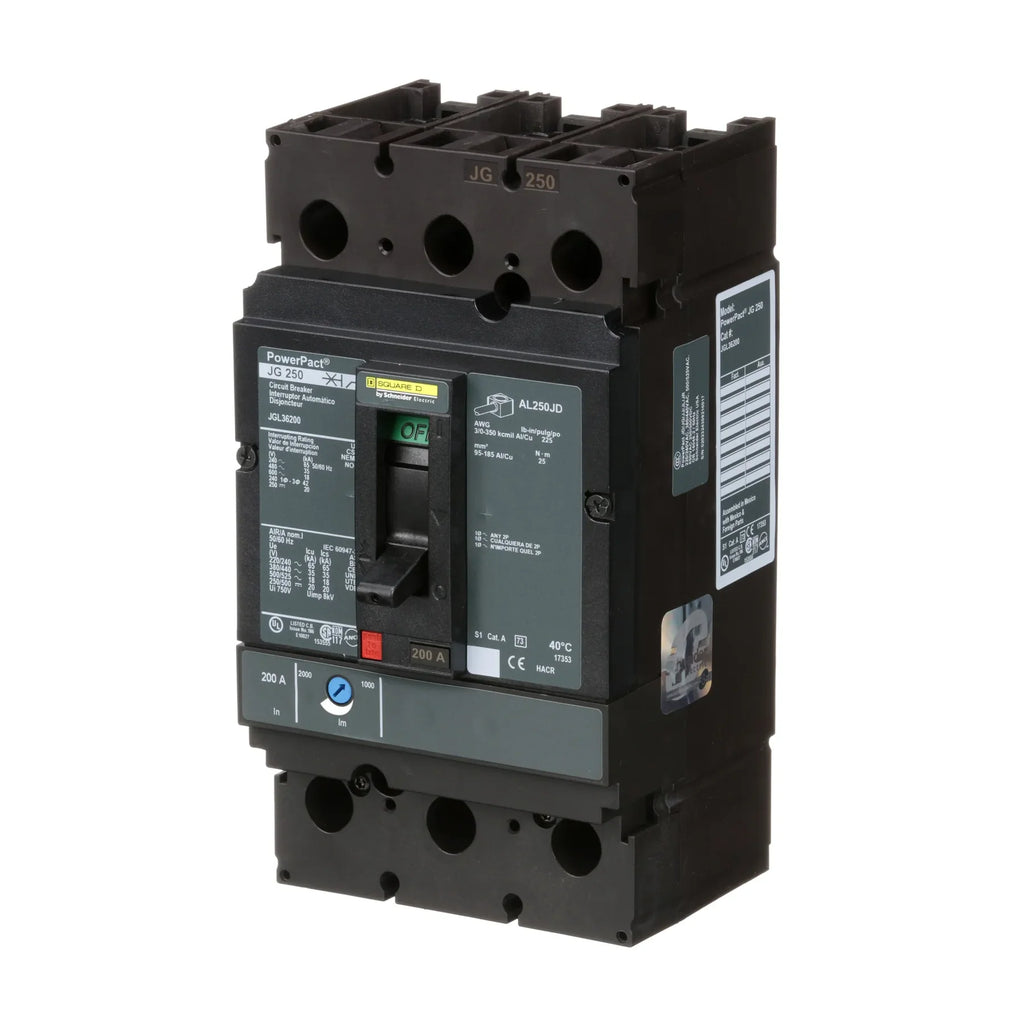 Square D JGL36200 Molded Case Circuit Breaker | 200A 3-Pole 600V Feed-Thru