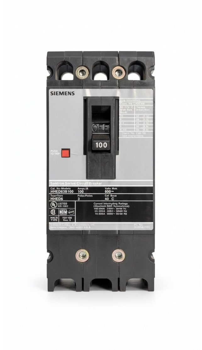HHED63B100 - Siemens - 100 Amp Molded Case Circuit Breaker Bolt-On - 100 Amp - 3 Pole - 600 Volt