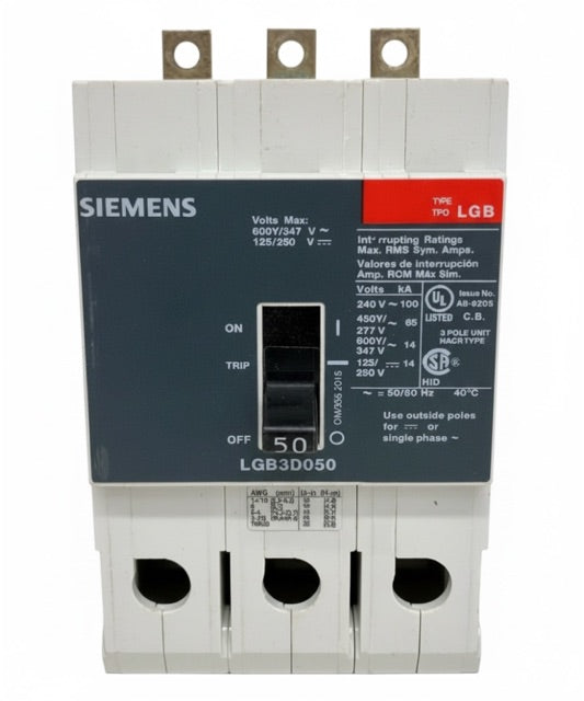LGB3B050B - Siemens - Molded Case Circuit Breaker Bolt On - 50 Amp - 3 Pole - 600 Volt