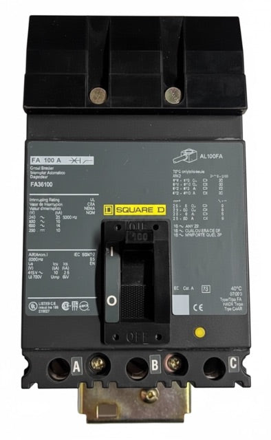 FA36100 - Square D - Molded Case Circuit Breaker I-Line Plug-In - 100 Amp - 3 Pole - 600 Volt