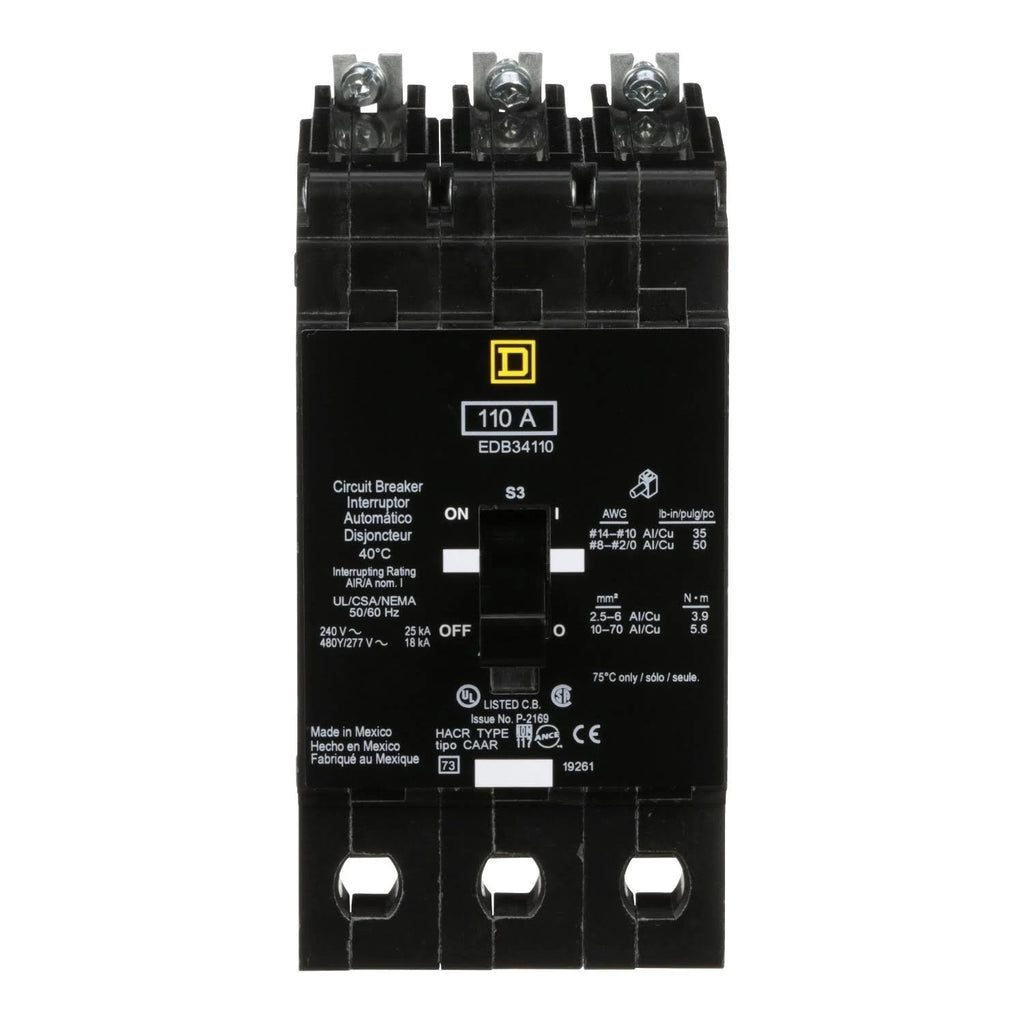EDB34110 - Square D - Molded Case Circuit Breaker Bolt-On - 110 Amp - 3 Pole - 277 / 480 Volt