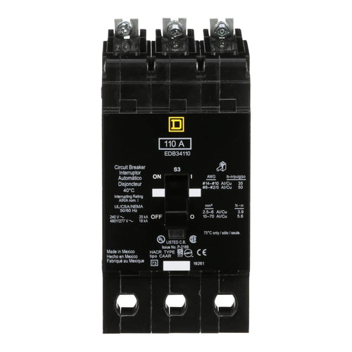 EDB34110 - Square D - Molded Case Circuit Breaker Bolt-On - 110 Amp - 3 Pole - 277 / 480 Volt