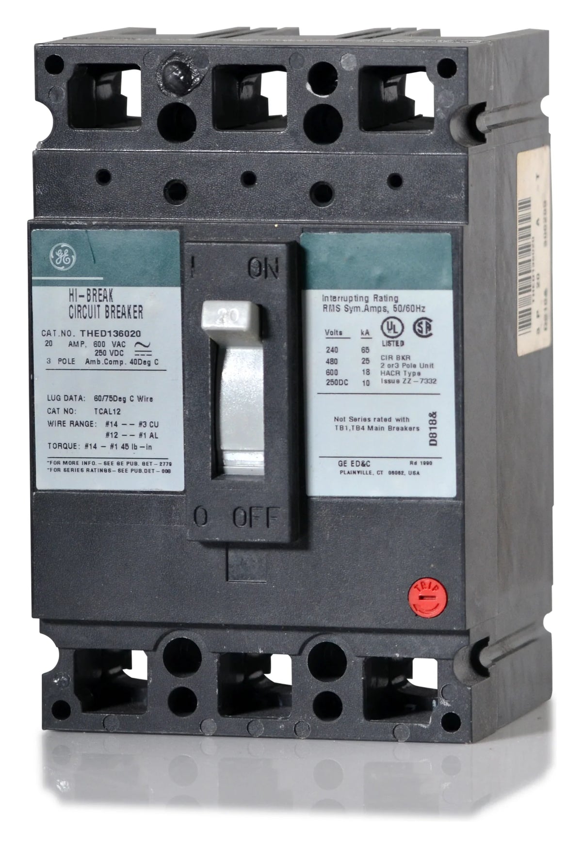 THED136020 - GE - Molded Case Circuit Breaker Feed-Thru - 20 Amp - 3 Pole - 600 Volt