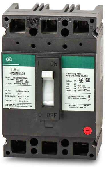 THED136100WL - GE - Molded Case Circuit Breaker Feed-Thru - 100 Amp - 3 Pole - 600 Volt