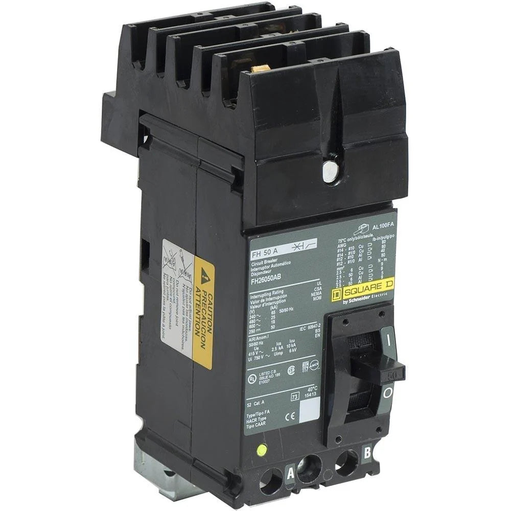 FH26050AB - Square D - Molded Case Circuit Breaker I-Line Plug-In - 50 Amp - 2 Pole - 600 Volt