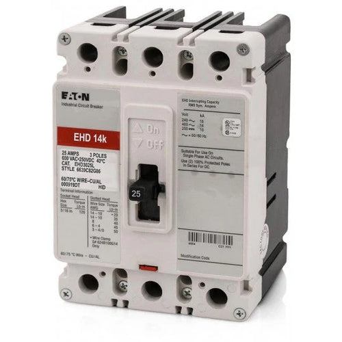 EHD3025 - Eaton - Molded Case Circuit Breaker Bolt-On - 25 Amp - 3 Pole - 480 Volt