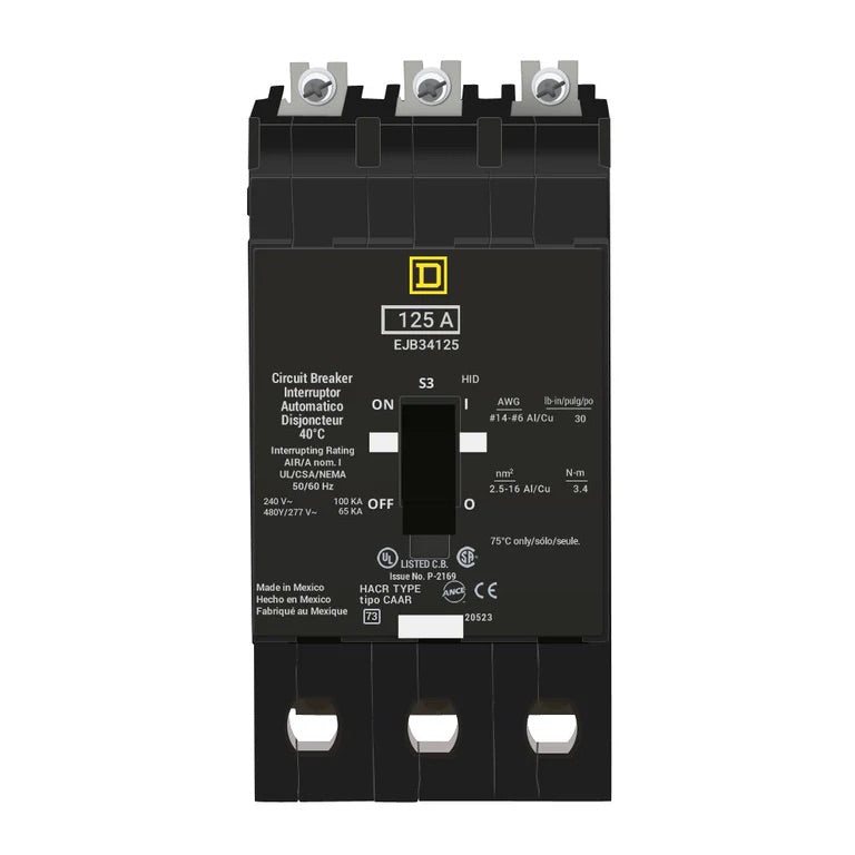 EJB34125 - Square D - Molded Case Circuit Breaker Bolt-On - 125 Amp - 3 Pole - 480 Volt