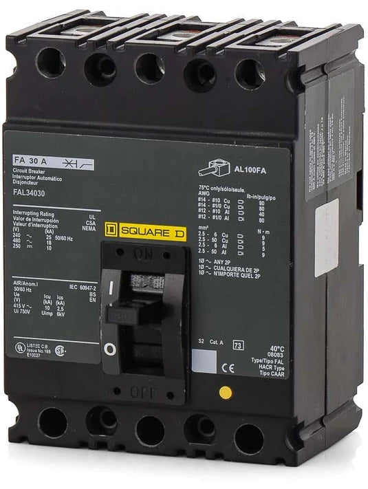 FAL34030 - Square D - Molded Case Circuit Breaker Feed-Thru - 30 Amp - 3 Pole - 480 Volt