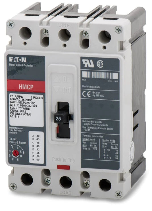 HMCP025D0C - Eaton - Molded Case Circuit Breaker Feed-Thru - 25 Amp - 3 Pole - 600 Volt