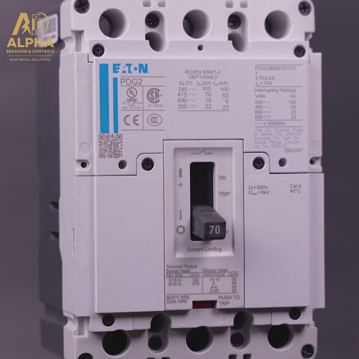 PDG23M0070TFFL - Eaton - Molded Case Circuit Breakers Feed-Thru - 70 Amp - 3 Pole - 600 Volt (Copy)