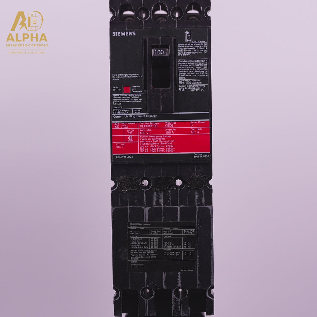 CED63B100 - Siemens - Molded Case Circuit Breaker | 100A 3-Pole 600V Feed-Thru MCCB