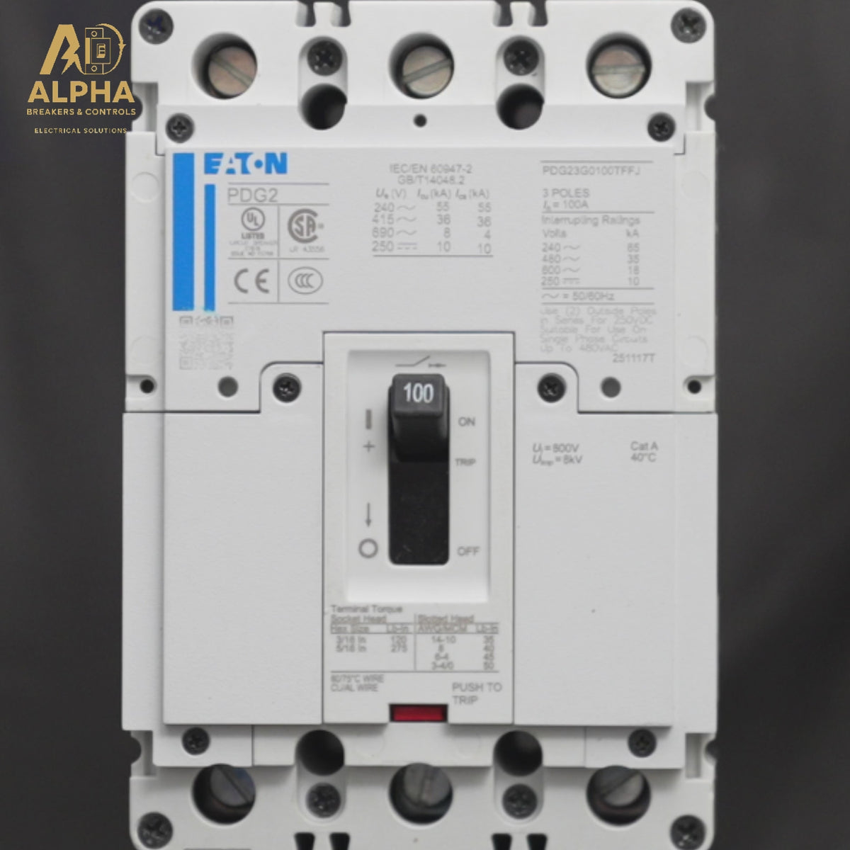 PDG23G0100TFFJ - Eaton - 100A 3-Pole 600V 65kA Power Defense Feed-Thru Circuit Breaker