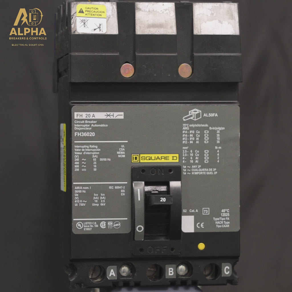 Square D FH36020 Molded Case Circuit Breaker – 20A 3-Pole 600V I-Line Plug-In | F-Frame MCCB