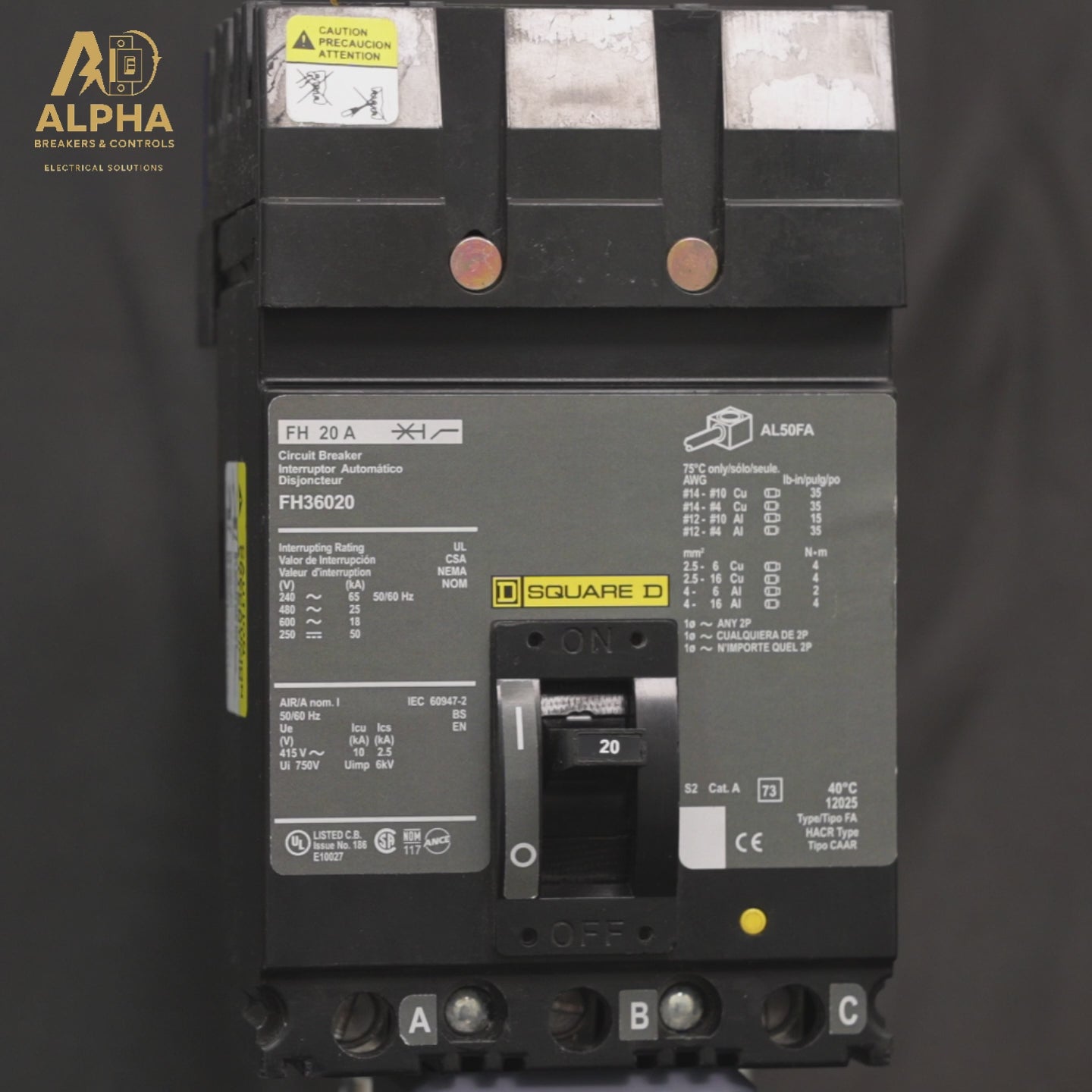 Square D FH36020 Molded Case Circuit Breaker – 20A 3-Pole 600V I-Line Plug-In | F-Frame MCCB