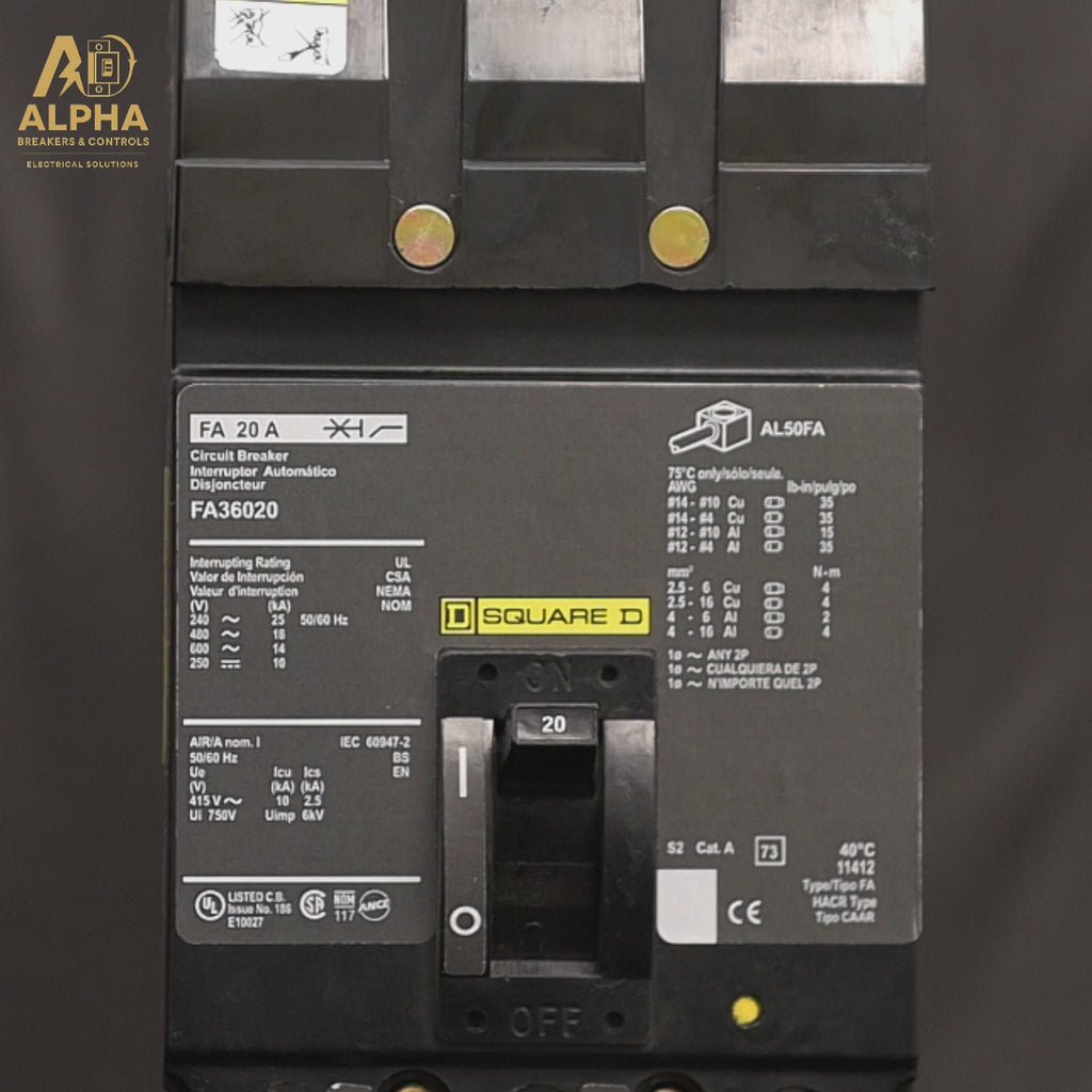 FA36020 - Square D - Molded Case Circuit Breaker | I-Line Plug-In | 20A 3-Pole 600V
