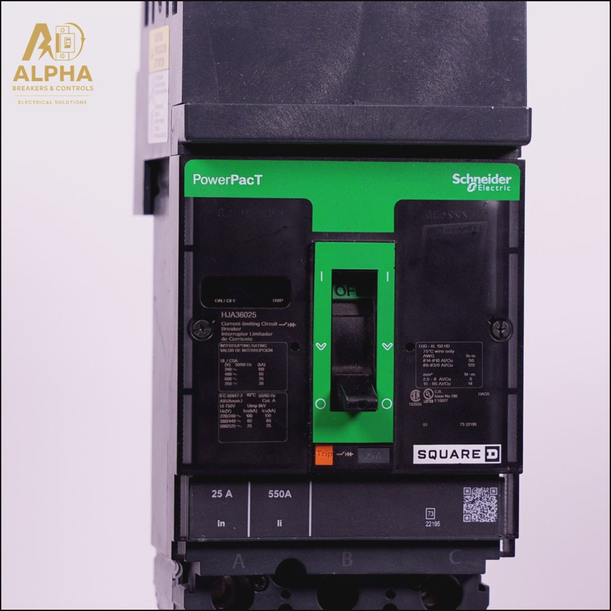 HJA36025 - Square D - 25A 3-Pole 600V I-Line Plug-In Molded Case Circuit Breaker (MCCB)