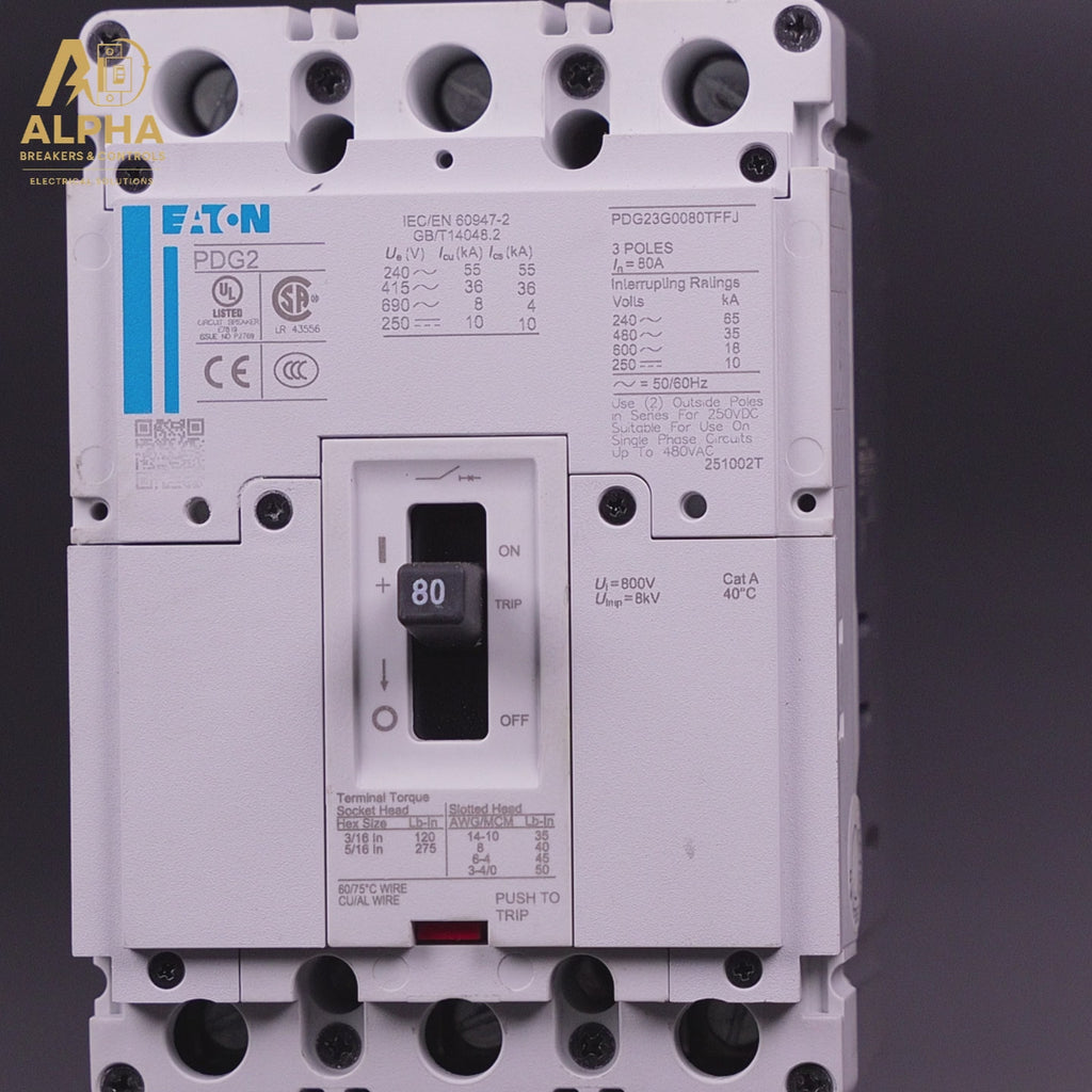 PDG23G0080TFFJ - Eaton - 80A 3-Pole 600V 65kA Power Defense Feed-Thru Circuit Breaker