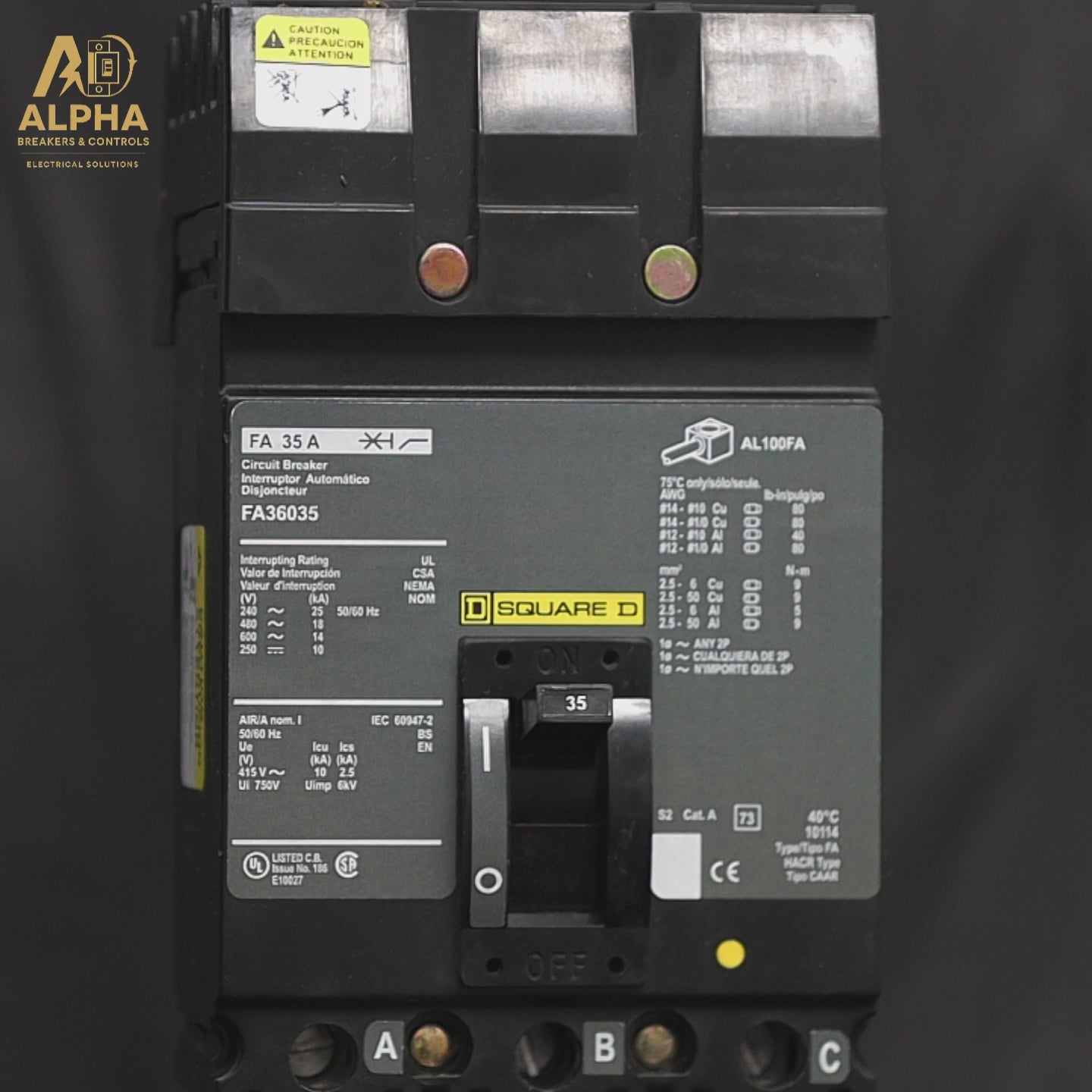 FA36035 - Square D - Molded Case Circuit Breakers I-Line Style Plug-In - 35 Amp - 3 Pole - 600 V