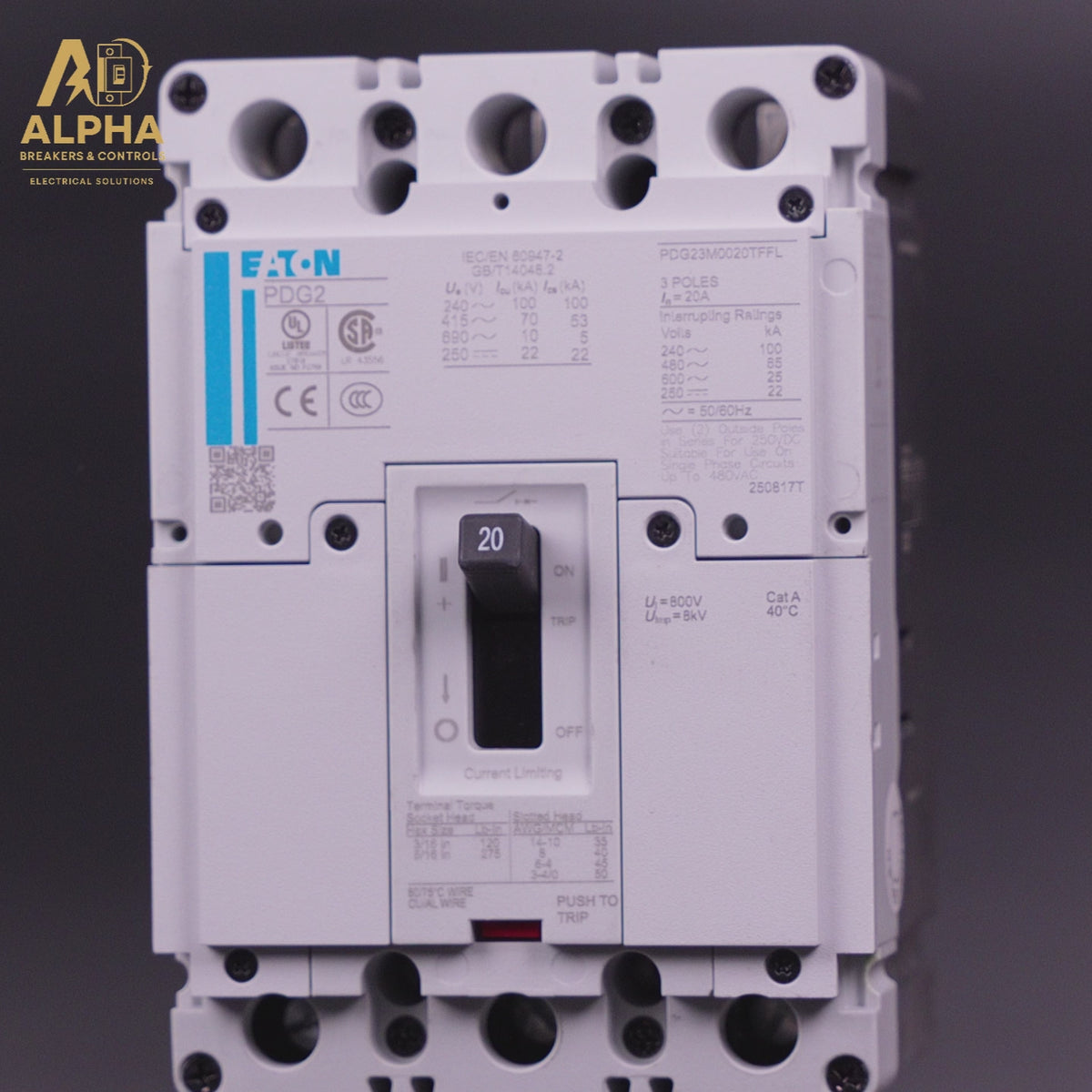 PDG23M0020TFFL - Eaton - Power Defense 20A 3-Pole 600V Molded Case Circuit Breaker (Feed-Thru)