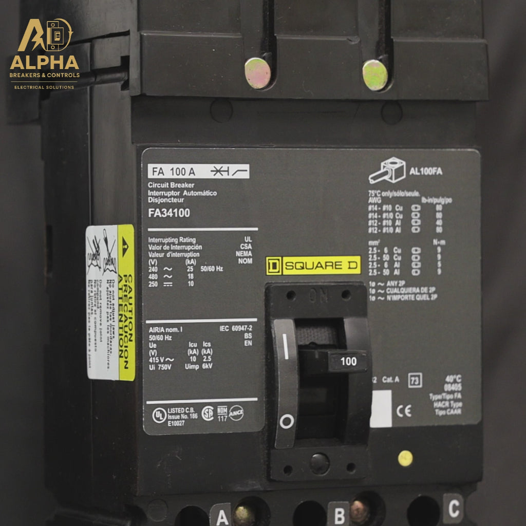 FA34100 - Square D - 100A 3-Pole 480V I-Line Plug-In Molded Case Circuit Breaker (MCCB)